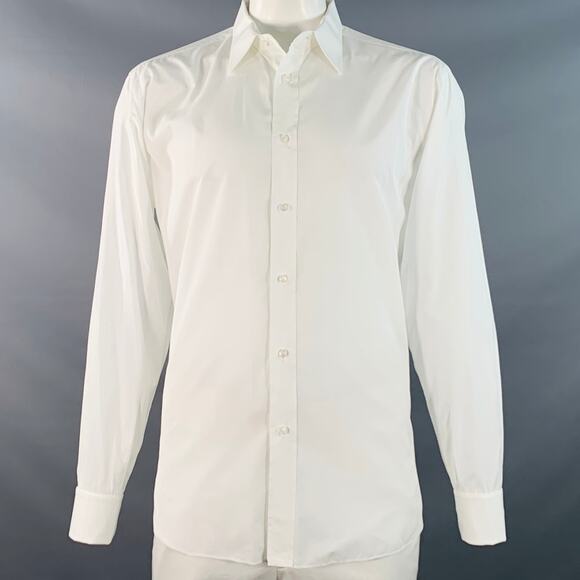 BRIONI Size L White Cotton French Cuff Tuxedo Long Sleeve Shirt - Picture 1 of 7